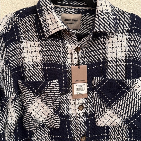 Houndstooth Men’s Button-Up Shirt Jacket Houndstooth in Marine Navy and White - Picture 2 of 16